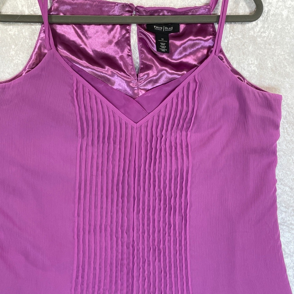 White House Black Market Dress Women 12 Purple Pleated High-Low Chiffon EUC